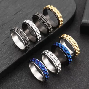 RENSINO Rotatable Decompression Ring Stainless Steel Fashion Jewelry 6MM Non Tarnish Multi Color Gear Shape Anxiety Ring