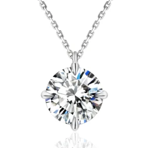 RENSINO Round 1ct 2ct Moissanite Diamond Charm White Gold 925 Sterling Silver Chain Women Men Mom Girls VVS Moissanite Pendant Necklace