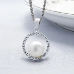 RENSINO Round Circle Design Freshwater Pearl Set Natural Silver Freshwater Pearl Necklaces for Women
