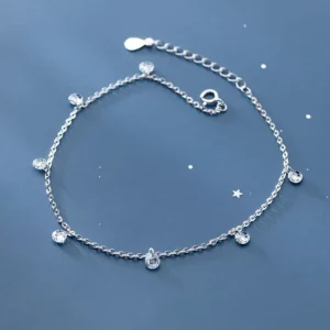 RENSINO Round Cubic Zircon Stone Pendant 925 Sterling Silver Anklets Bracelets Fashion Jewelry for Women