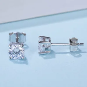 RENSINO Round Cut S925 Sterling Moissanite Jewelry Set Four Claw Halo Elegant Gems Ear Stud Earring