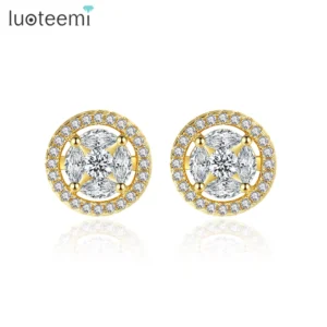 RENSINO Round Fashion Stud Luxury Cubic Zirconia Jewellery For Woman 18k Geometric Zircon Stud Earrings