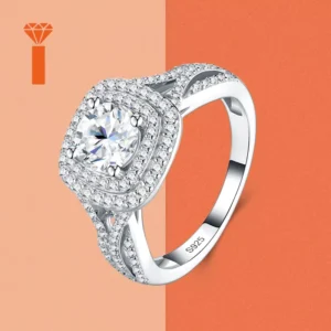 RENSINO Round Halo Twist Shank S925 Silver Moissanite Engagement Ring Double Band Promise Ring For Women For Daily Party Gift Wear Ring