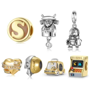 RENSINO Round Shape Coin Dollar Sign Real 925 Sterling Silver Bead Enamel Charm for Women Bracelet Jewelry Making Gold Plated Jewelry