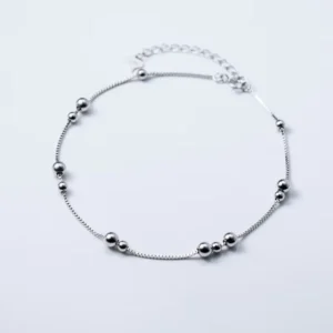 RENSINO Round Small Big Beads 925 Sterling Silver Box Chain Anklet Foot Jewelry for Women Girls
