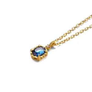 RENSINO Royal Blue Jewelry Series Gemstone Sterling Silver Clavicle Chain Retro Style Necklace