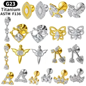 RENSINO Rui Qian Fashion Internal Thread Stud ASTM F136 Titanium Piercing Jewelry Women’s Body Jewelry High end Earrings