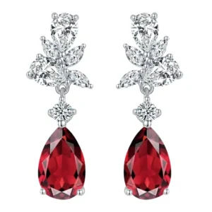 RENSINO Ruizuan Lab Ruby Jewelry Water Drop Shaped Zircon Earrings 925 Silver & Rhodium Plated