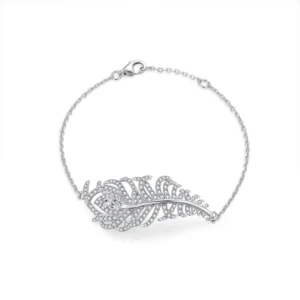 RENSINO Ruizuan S925 Peacock Feather Bracelet Sterling Silver 925 with Moissanite White Gold Fashion Bangle