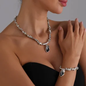 RENSINO Rz 572 Trendy Stainless Steel Artisan Heart Pendant Design Minimalist Necklace Earrings Bracelet Collection Box Chain Party Gift
