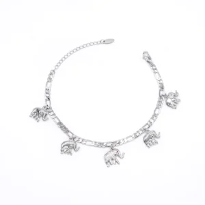 RENSINO S0389 High Quality Anklet Bracelet Silver Zircon Elephant Anklet Silver Color Women’s Summer Anklet Price