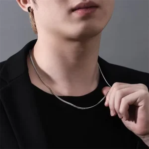 RENSINO S925 Curb Chain Necklace Flat 2MM 100% 925 Sterling Silver Cuban Chain for Men