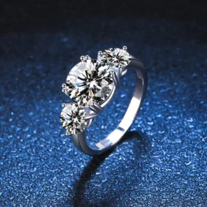 RENSINO S925 Gold Women’s Platinum Plated European American Style 3 Carat Moissanite Ring Directly Supplied Manufacturer