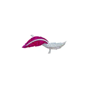 RENSINO S925 Inlaid Zircon Two Tone Leaf Feather Brooch for Wedding Gift
