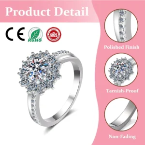 RENSINO S925 Pure Silver 1ct Moissanita Anillo Joyas Fine Jewelry Ring Sets Women Luxury Sunflower Wedding Mozambique Female Ring