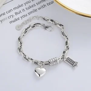 RENSINO S925 Pure Silver Creative Abacus Three dimensional Heart Splicing Tube Bead Accessories Trendy Bracelet