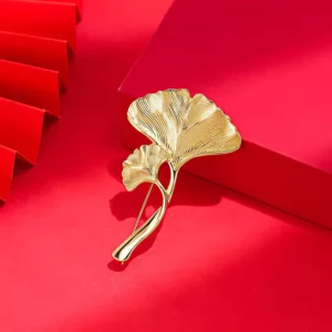 RENSINO S925 Pure Silver Hand rubbed Finish Gold Ginkgo Leaf Brooch Vintage Leaves Pin Customized Gift