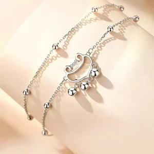 RENSINO S925 Pure Silver Step by Step Ruyi Bell Anklet Women’s Palace Style Sexy Niche Design Double Layered