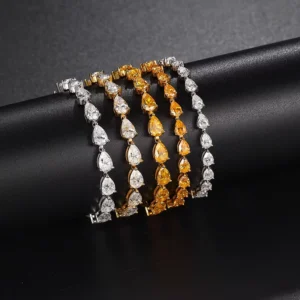 RENSINO S925 Silver 0.5ct 1ct Pear Cut Moissanite Women’s Bracelet with Gold Rose Gold Rhodium Plating Luxury Fashion Jewelry