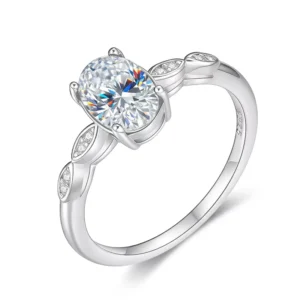 RENSINO S925 Silver 1.5 Karat Oval Cut Moissanite Gold Plated Prong Setting Women’s Ring NOVA Hot Spot Factory