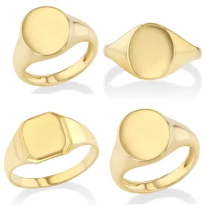 RENSINO S925 Silver 18k Gold Plated Engravable Round Signet Ring Personalizable Round Signet Ring Plain Signet Ring For Daily Wear