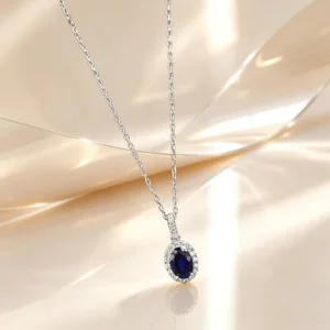 RENSINO S925 Silver 5 x 7mm Elliptical Necklace Royal Blue Dove Blood Red Set Pendant Charm Women’s Jewelry