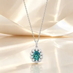 RENSINO S925 Silver 7 x 9mm Paraibaya Crystal Necklace Set with Flower Shaped Wedding Jewelry