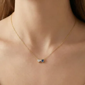 RENSINO S925 Silver Birthstone Heart Shape Zircon Pendant Necklaces for Women