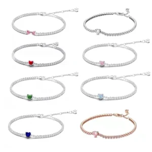 RENSINO S925 Silver Charm Secret Chain Love Tennis Adjustment Chain Red Heart Shaped Gemstone Bracelet