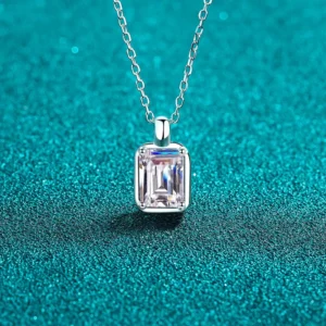 RENSINO S925 Silver Emerald Cut Moissanite Pendant Necklace Women Minimalist Square Sugar Cube Solitaire Gold Plated Third Party