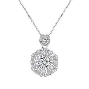 RENSINO S925 Silver Floral Necklace for Female Versatile Jewelry with Heart shaped Clavicle Pendant Link Chain for Wedding Gift