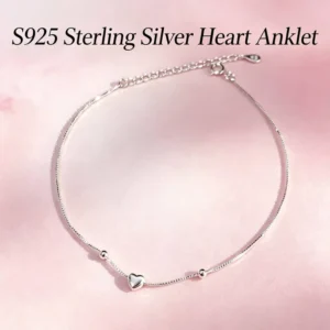 RENSINO S925 Silver Heart Anklet Adjustable Snake Chain Ankle Bracelet Minimalist Beaded Foot Jewelry for Women Tarnish Resistant