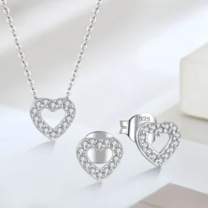 RENSINO S925 Silver Heart Necklace Earring Jewelry Style China 925 Sterling Silver Women Jewelry Set