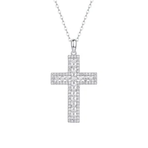 RENSINO S925 Silver Hollow Cross Necklace Moissanite Pendant Gold Plated Link Chain Simple Accessories for Engagement Hot Spot