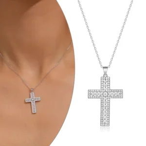 RENSINO S925 Silver Hollow Cross Necklace with Moissanite Pendant Simple Accessories for Engagement Chains Type Hot Spot