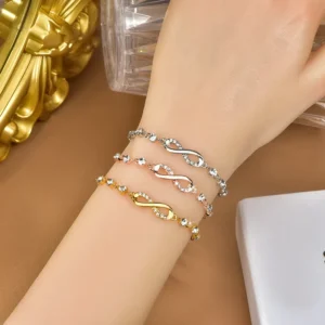 RENSINO S925 Silver Infinite Love 8 Character Stretch Charm Bracelet Zircon Anniversary Gift High Quality Direct Manufacturer Sales