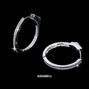 RENSINO S925 Silver Inlaid Full Moissanite Hoop Earrings for Women