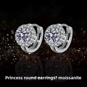 RENSINO S925 Silver Moissanite Earrings Moissanite diamond Earrings 50 Points 1 Carat Classic Round Bag Women’s Wedding Party Jewelry