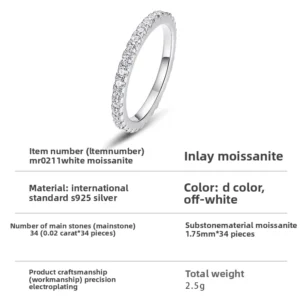 RENSINO S925 Silver Moissanite Full Set Ring Women’s Factory Direct Light Luxury Shining Jewelry Geometric Shape Electroplated