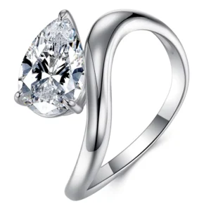 RENSINO S925 Silver Moissanite Ring Pear Drop Shape Torsion Arm Design Women’s Proposal Jewelry