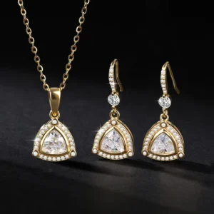 RENSINO S925 Silver Moissanite Triangle Ice Flower Cutting Jewelry Set Fashion Earrings Earhook Earrings Women’s Wedding Party Jewelry