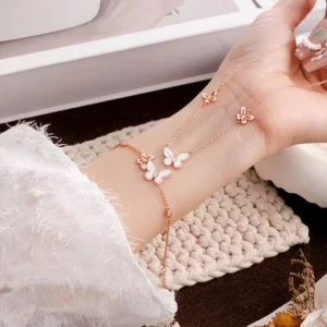 RENSINO S925 Silver Mother of Pearl Zircon Rose Gold Plated Butterfly Women Fashion Jewelry Set
