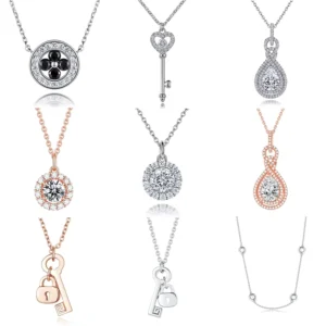 RENSINO S925 Silver Pendant Necklace For Women Simulated Diamond Plated In Platinum Rose Gold Or Gold Long Lasting Fade Resistant Finish