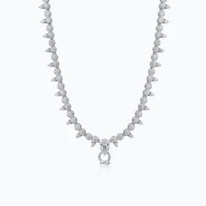 RENSINO S925 Silver Platinum Plated Women’s Fashion OL Natural Stone Tennis Chain Sweater Chain Luxury Necklace with Geometry Ring Shape
