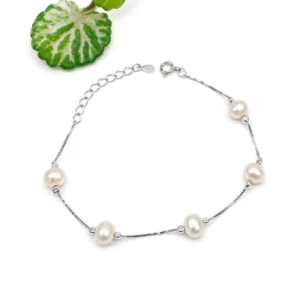 RENSINO S925 Silver Rhodium Plated Anti Tarnish Freshwater Pearl Starry Bracelet 17cm Women’s Fashion Jewelry Gift for BFF