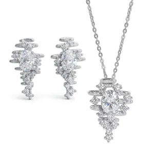 RENSINO S925 Silver Rhodium Plated Inlaid Oval Cut Moissanite Vintage Jewelry Set Womens Fashionable Light Luxury Design