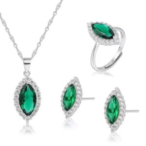 RENSINO S925 Silver Ring Earrings Elegant Fashion Necklace Set for Women Elegant Female Wedding Jewelry Sets Zircon