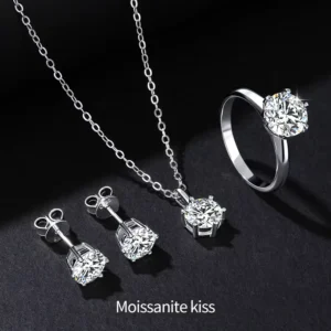 RENSINO S925 Silver Six Claw Moissanite Jewelry Set Light Luxury Fashion Necklace Earrings Women’s Wedding Party Jewelry