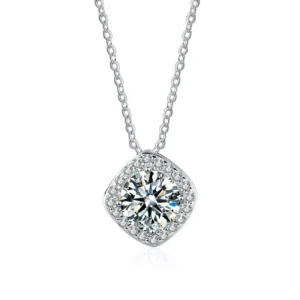 RENSINO S925 Silver Square Moissanite Necklace for Women