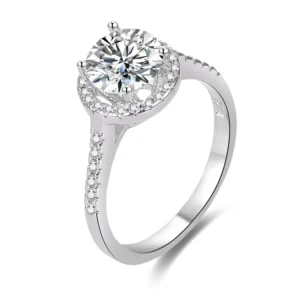 RENSINO S925 Sterling Silver 1.2ct Moissanite Rings Diamond Round Charm Design for Wedding or Engagement Stylish Jewelry